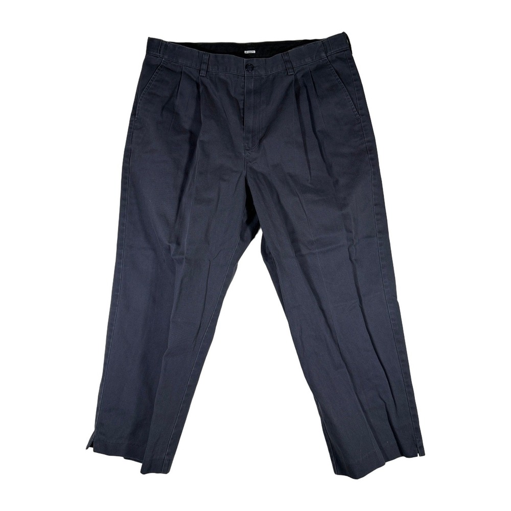 LLBean Comfort Waist Pleated Pants Mens 37x29 Gray Chinos Casual Office